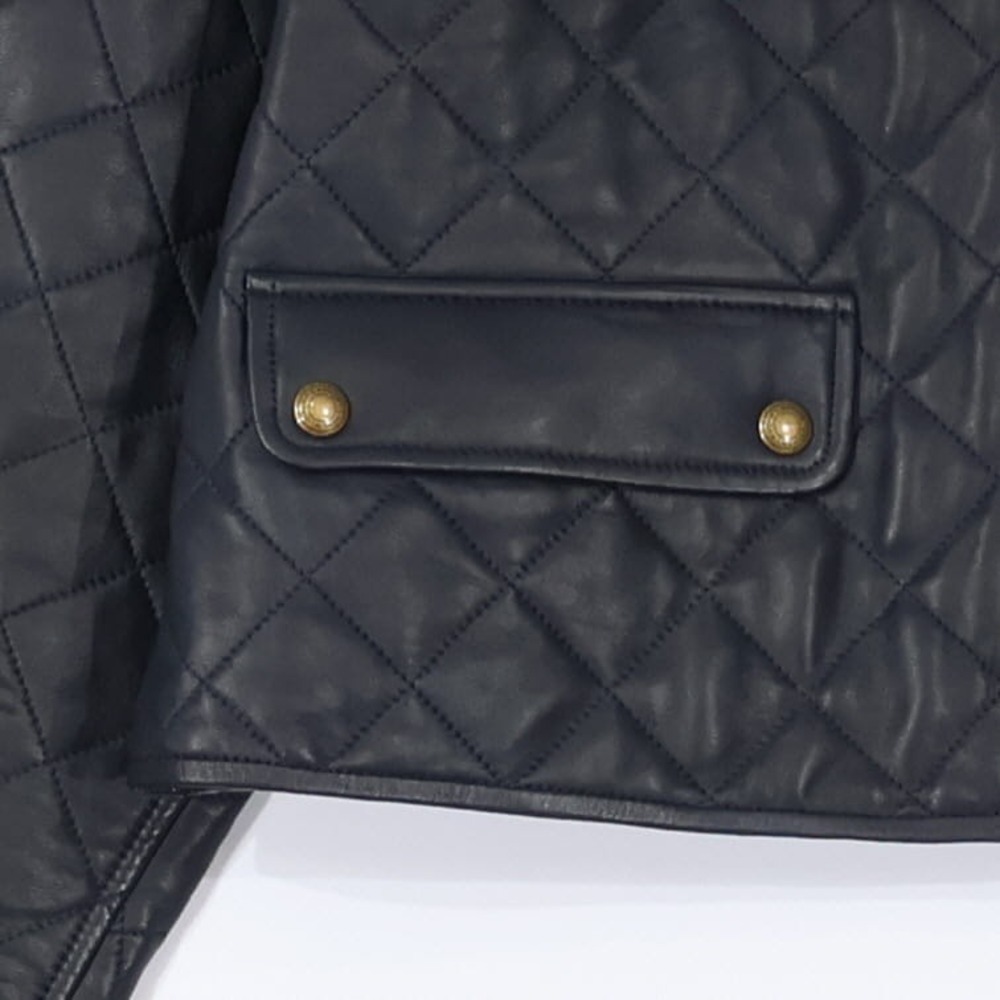 Lauren Ralph Lauren Diamond Quilted Leather Jacket Women 16 Navy Cropped $695NWT - Picture 6 of 14